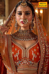 Orange Silk Zari and Sequin Embroidered Bridal Lehenga – Royal Wedding Ensemble