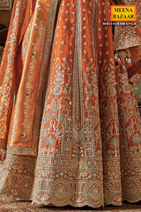 Orange Silk Zari and Sequin Embroidered Bridal Lehenga – Royal Wedding Ensemble