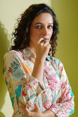 Tussar Crepe Floral Printed Sequined Collar Co-Ord Set