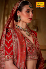 Red Silk Zari and Sequin Embroidered Lehenga – Luxurious Bridal Wear