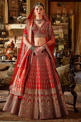 Red Silk Zari and Sequin Embroidered Lehenga – Luxurious Bridal Wear