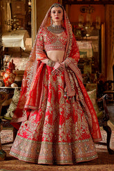 Red Silk Zari and Sequin Embroidered Lehenga – Regal Bridal & Festive Ensemble