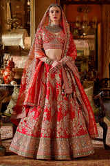 Red Silk Zari and Sequin Embroidered Lehenga – Regal Bridal & Festive Ensemble