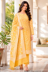 Mustard Cotton Weaving Unstitched Suit Set