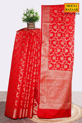 Red Cotton Saree with Jal Weaving