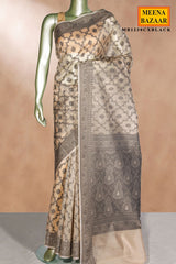 Cream With Black Jal Woven Cotton Saree