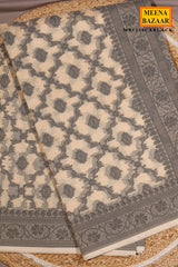 Cream With Black Jal Woven Cotton Saree