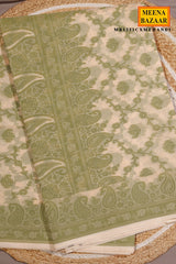 Cream With Mehandi Jal Woven Cotton Saree