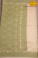 Cream With Mehandi Jal Woven Cotton Saree