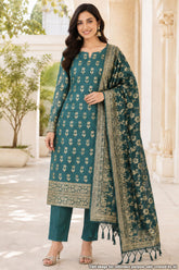 Bottle Green Chanderi Weaving Suit Set