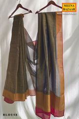 Grey Organza Weave Saree with Maroon Accents