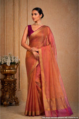 Rust Organza Weave Saree with Wine Accents
