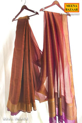 Rust Organza Weave Saree with Wine Accents