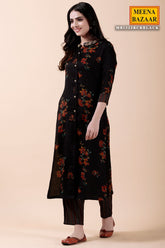 Black Rayon Kurti with Neck Embroidery