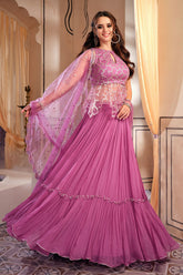 Mauve Georgette Sequins Embroidered Lehenga