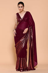 Maroon Sequin Embroidered Georgette Saree