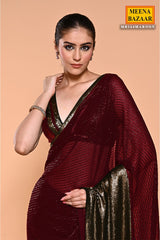 Maroon Sequin Embroidered Georgette Saree