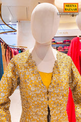 Mustard Neck Embroidered Silk Readymade Suit Party & Festive Wear