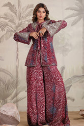 Wine Georgette Embroidered Kurti