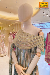 Sea Green Indo Western Set with Intricate Embroidery Work for Festive & Party Wear