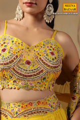 Yellow Organza Embroidered Kurti