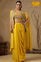 Yellow Organza Embroidered Kurti
