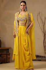 Yellow Organza Embroidered Kurti