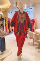 Red Glow – Crepe Kurti with Designer Neck EMB