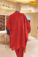 Red Glow – Crepe Kurti with Designer Neck EMB