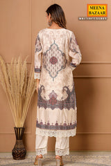Grey Maslin Ready Made Suit with Elegant Neck Embroidery