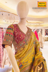 Mustard Embroidered Silk Saree Party & Festive Wear Saree