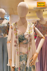 Elegant Tussar Floral Printed Indowestern Set