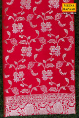 Red Banarasi Silk Saree with Gold Zari Butta