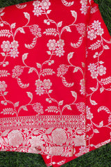 Red Banarasi Silk Saree with Gold Zari Butta