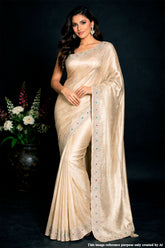 Elegant Gold Shimmer Saree with Stone Work