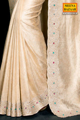 Elegant Gold Shimmer Saree with Stone Work