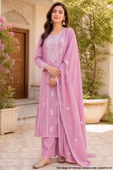 Mauve Cotton Embroidered Readymade Suit