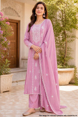Mauve Cotton Embroidered Readymade Suit