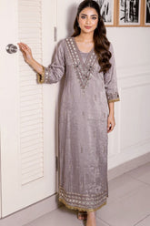 Grey Shimmer Kurti with Neck Embroidery
