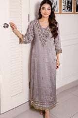 Grey Shimmer Kurti with Neck Embroidery