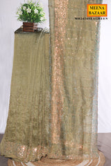 Sea Green Tissue Sequin Saree