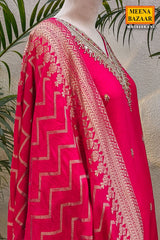 Rani Neck Embroidered Silk Readymade Suit Party & Festive Wear