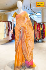Mustard Mirror Work Cotton Saree