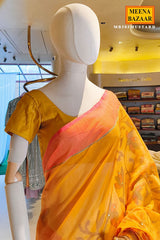 Mustard Mirror Work Cotton Saree