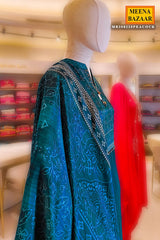 Peacock Blue Printed Readymade Suit Set with Dupatta Festive & Casual Wear