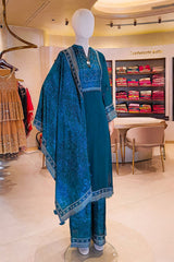 Peacock Blue Printed Readymade Suit Set with Dupatta Festive & Casual Wear