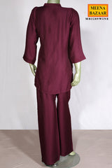 Wine Embroidered Rayon Kurti