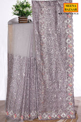Purple Resham Jaal Net Saree