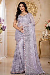 Purple Resham Jaal Net Saree