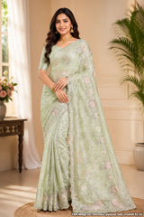 Pista Resham Jaal Tissue Saree